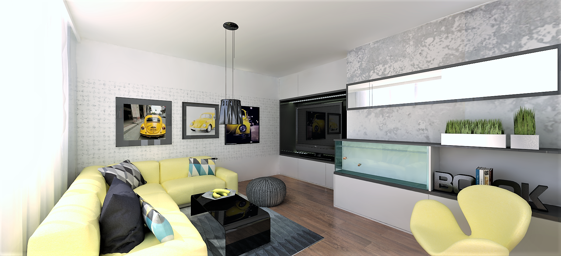 Panelákový obývák s orientací na sever potřeboval sluníčko. Sedací soupravě, kterou majitelé již měli, jsme přizpůsobili celou místnost a promítli koníčky celé…