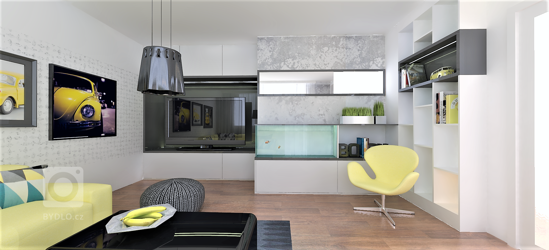 Panelákový obývák s orientací na sever potřeboval sluníčko. Sedací soupravě, kterou majitelé již měli, jsme přizpůsobili celou místnost a promítli koníčky celé…