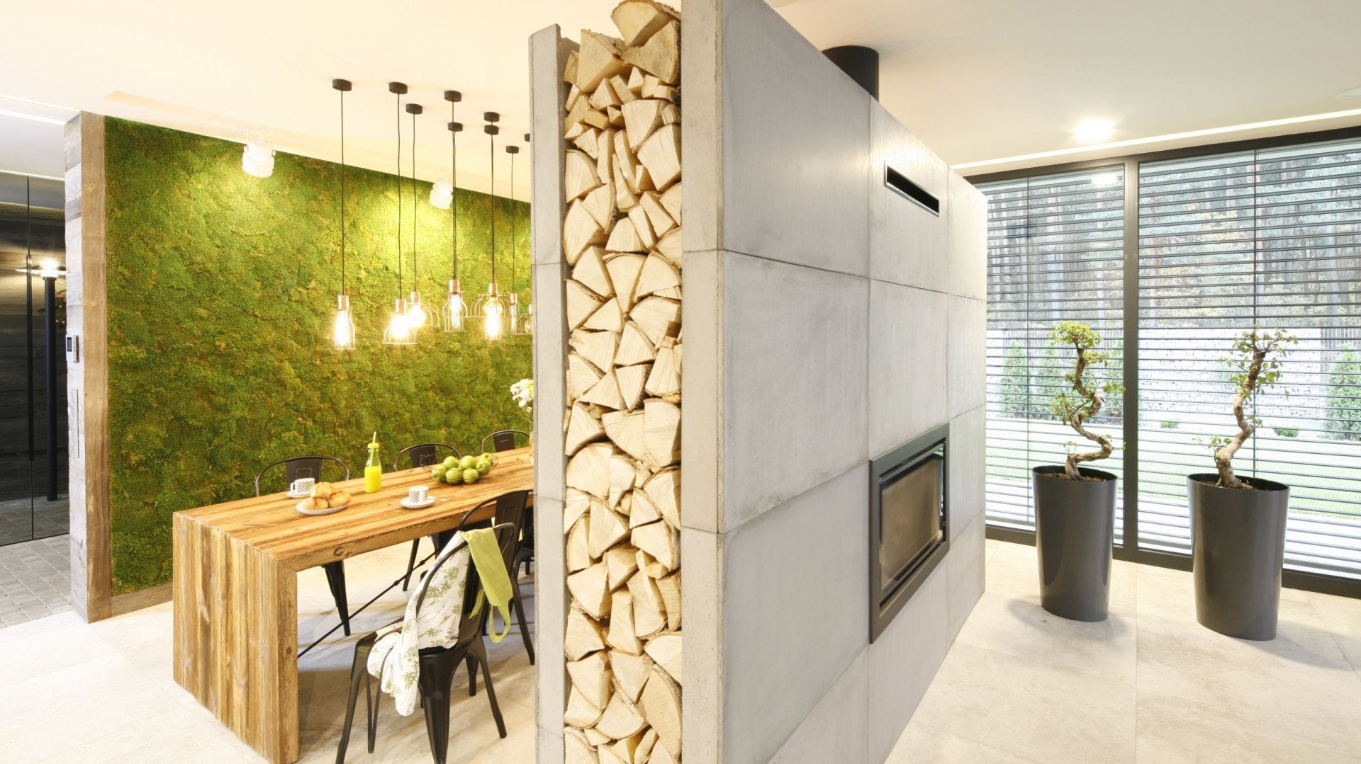 Domov s mechovou stěnou v interiéru