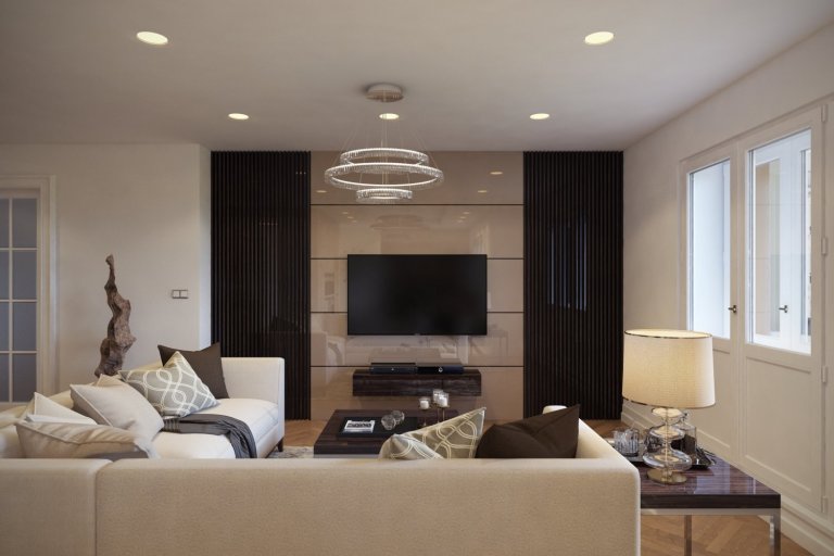 Návrh a vizualizácie luxusného bytu v Prahe. Projekt bol rozdelený do dvoch častí. V prvej časti som vypracoval vizualizácie pre obývaciu izbu spojenú s…