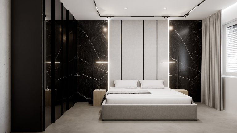 Pánsky luxusný čierny tmavý interiér 