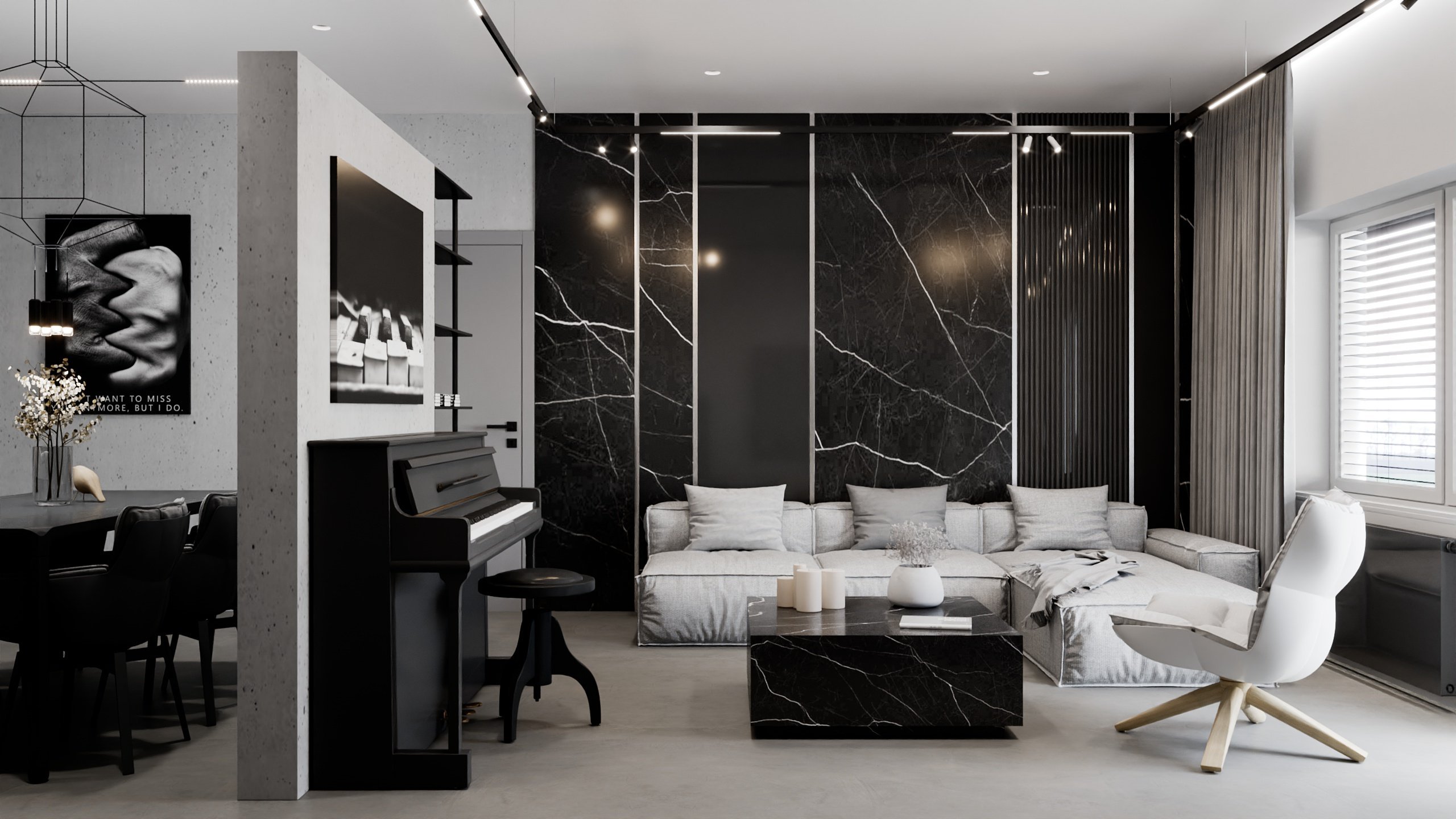 Pánsky luxusný čierny tmavý interiér 