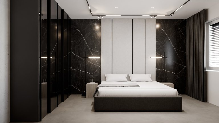 Pánsky luxusný čierny tmavý interiér 