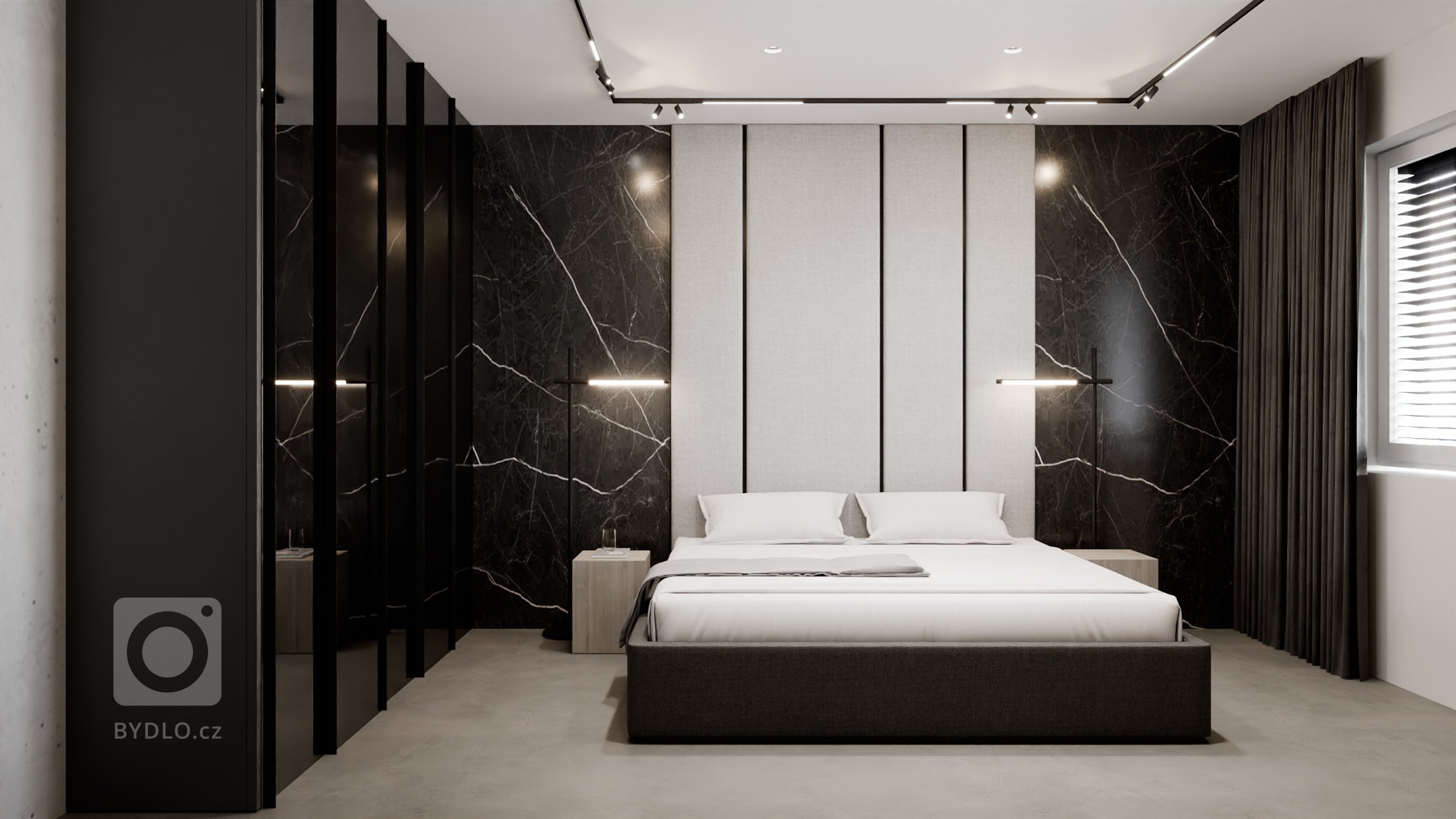 Pánsky luxusný čierny tmavý interiér 