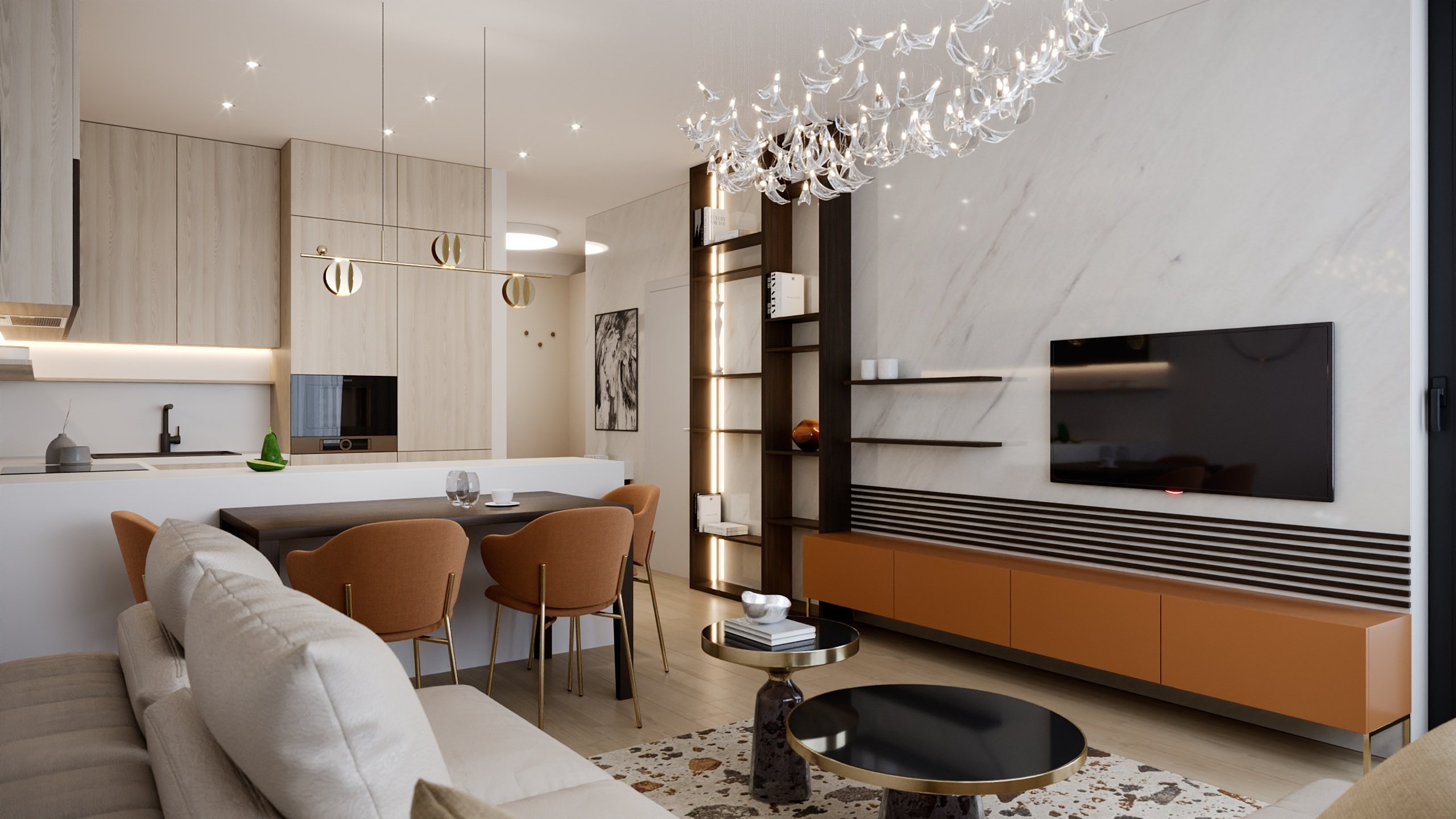 Predstavujeme vám luxusný interiérový design bytu ve Sky parku z interiérového štúdia PRUNUS. Terakotová farba v harmonickom interiéri navodí dobrú…