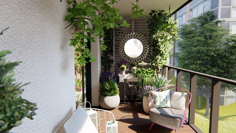 

Balkon je v současné době amatérsky upravený, nachází se na něm malé posezení, dekorace v podobě šicího stroje a několik květináčů a truhlíků se zelení.…