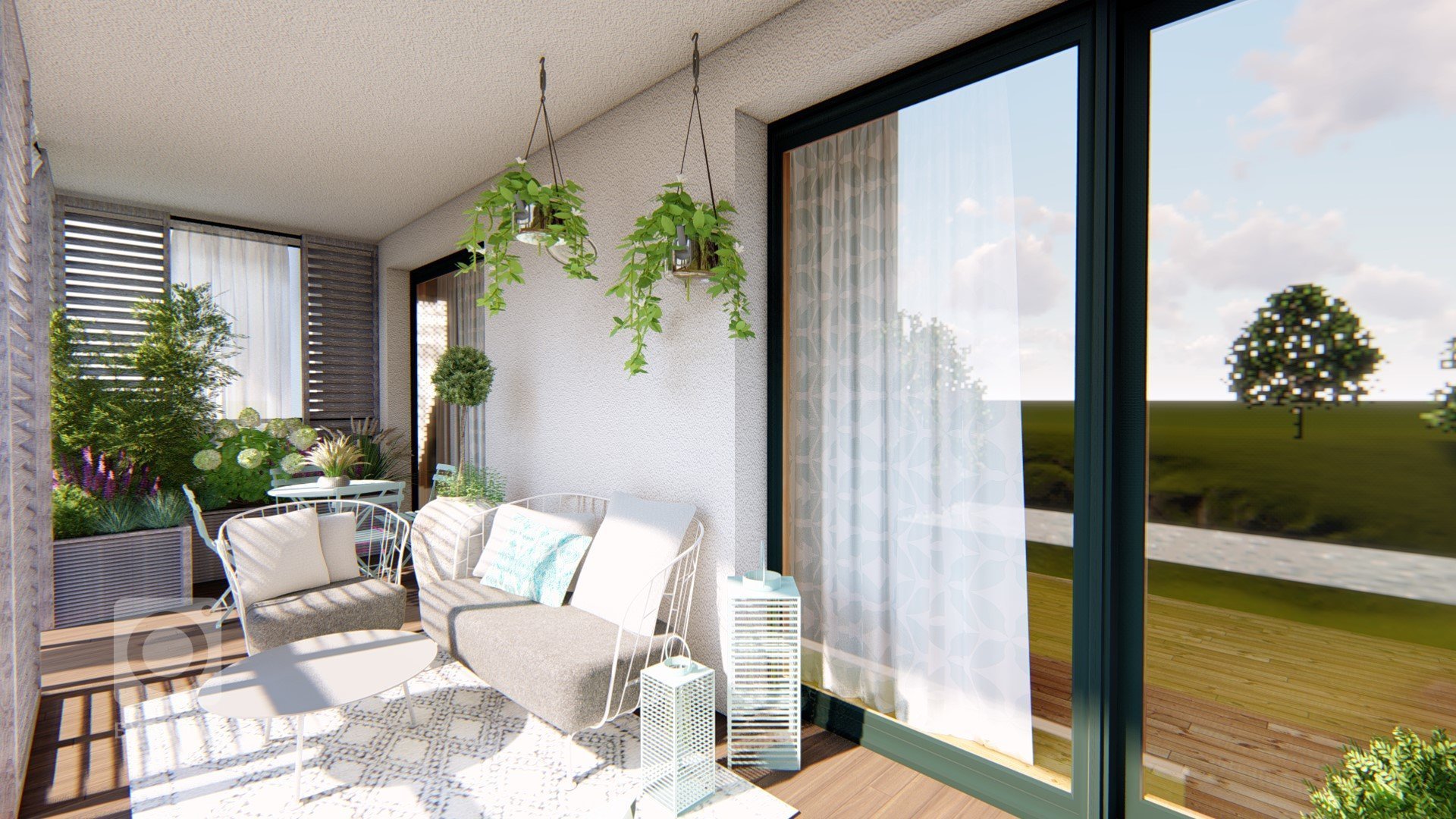 

Balkon je v současné době amatérsky upravený, nachází se na něm malé posezení, dekorace v podobě šicího stroje a několik květináčů a truhlíků se zelení.…