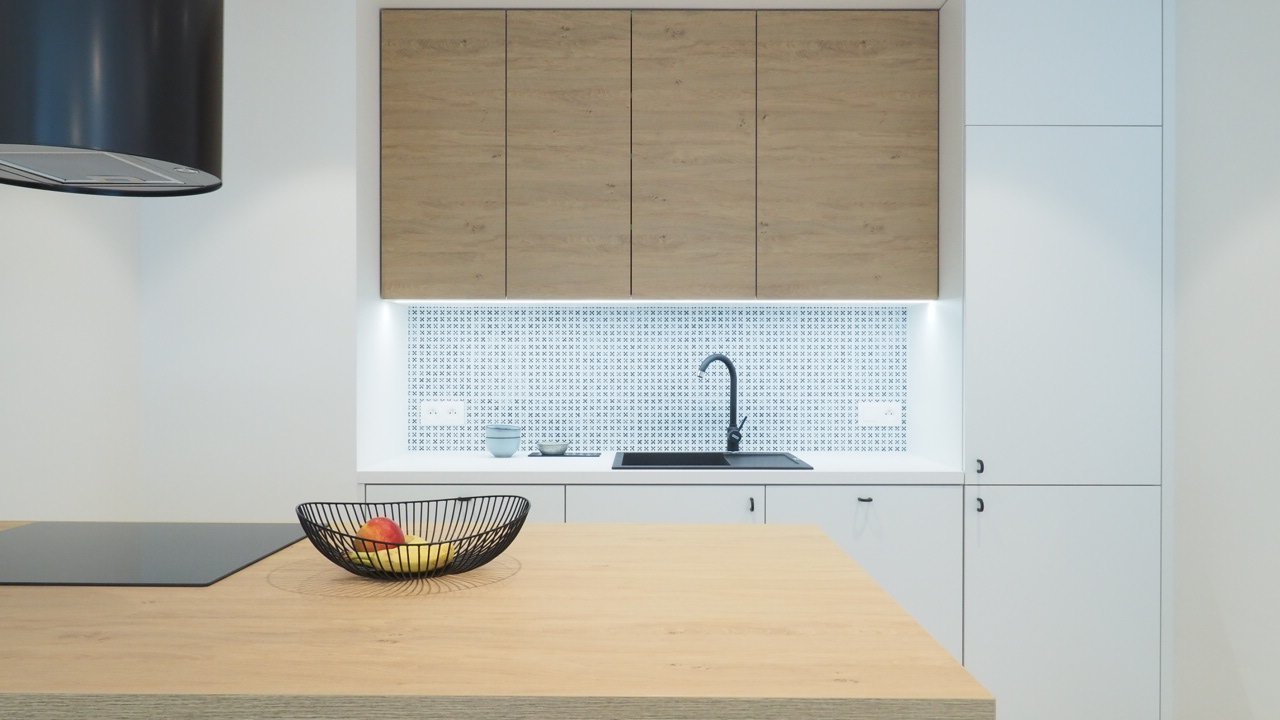 Home staging a zařízení bytu 2 +kk v novostavbě developerského projketu vestavným nábytkem, svítidly, stavební úpravy. Vše v duchu minimalismu.
