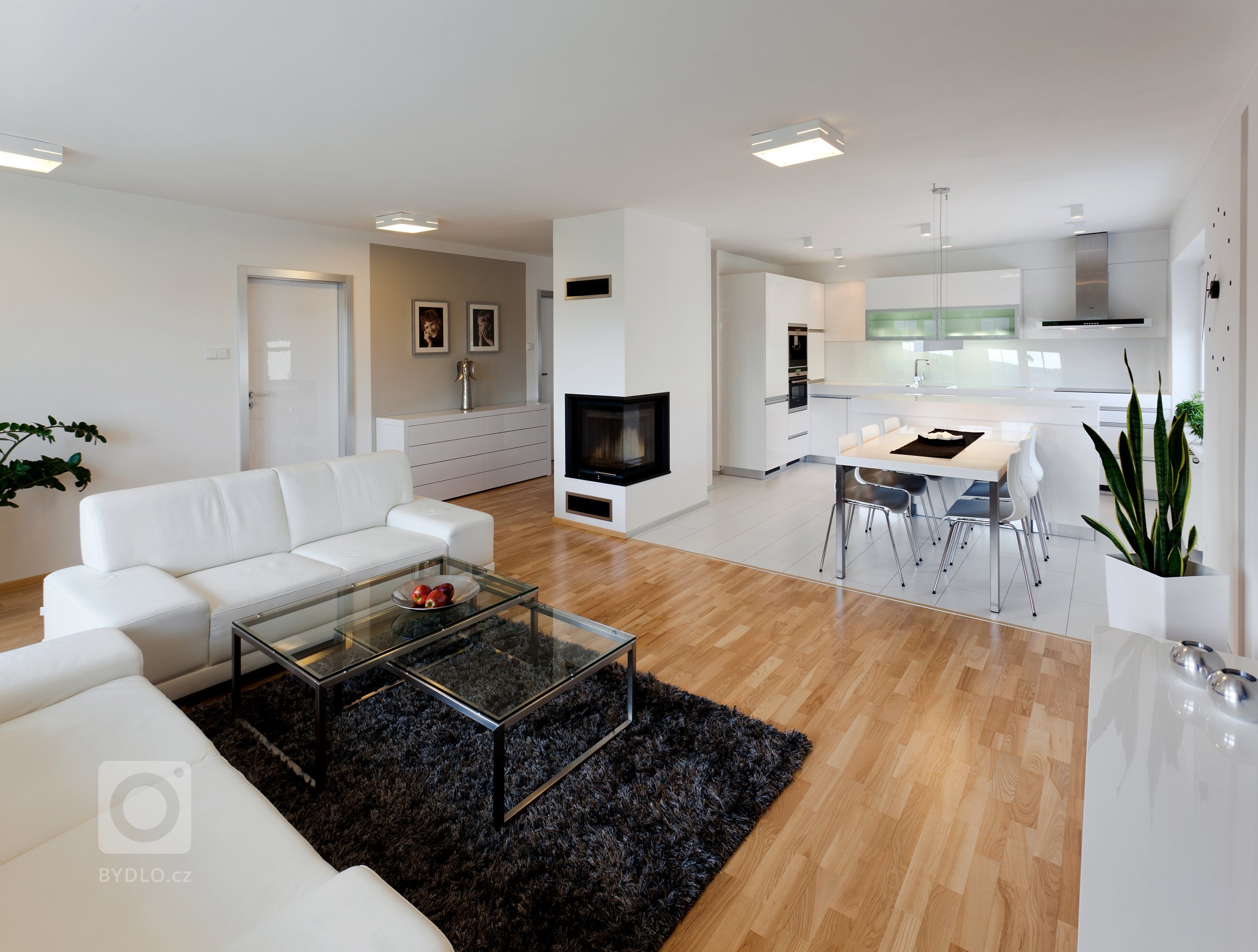 Představujeme vám nadčasový interiér v kompletně bílém provedení, od stropu po podlahu. Prostor kuchyně je obrovský, takže se sem vešel i dlouhý jídelní stůl.…