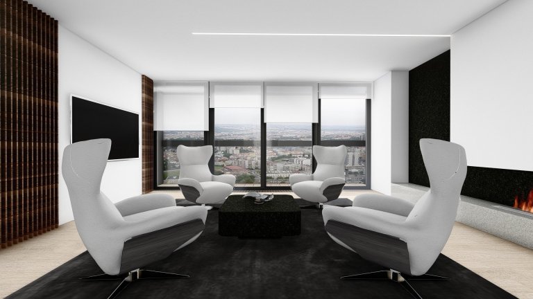 Návrh interiéru rezidenčního bytu v budově V-Tower, Praha