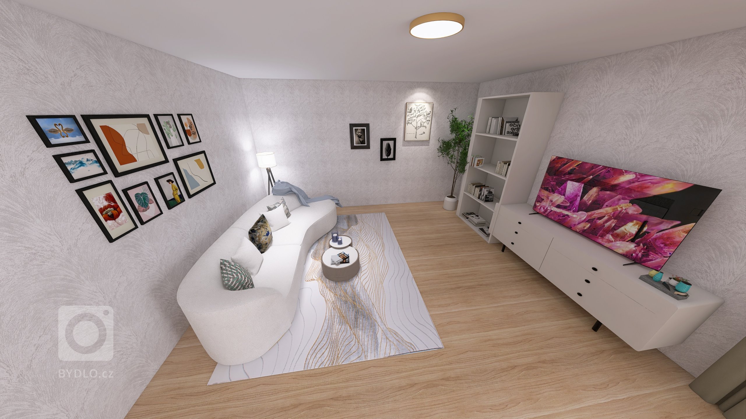 Vizualizace potencionálního budoucího stavu kuchyně, jídelny a&nbsp;obývacího pokoje po rekonstrukci. Důraz na prosvětlení a větší modernizaci oproti původnímu…