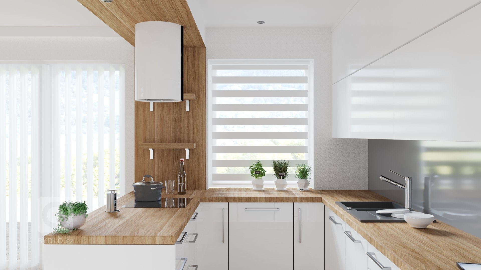 Jeden z několika návrhů obývacího pokoje spojeného s kuchyní v budoucí novostavbě rodinného domku. Požadavkem bylo použití obkladového kamene, dřeva a moderní…