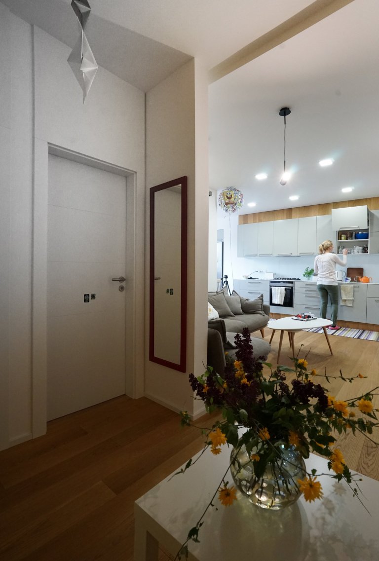Návrh rekonstrukce malého pražského bytu 60m2 na diposzici 3+kk.
